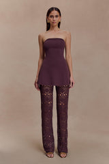 Trena Crochet Knit Pants - Chocolate