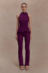 Diya Ribbed High Waisted Pants With Wire Hem - Plum