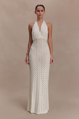 Deeliah Halterneck Crochet Maxi Dress - Ivory