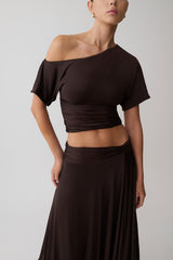 Luu Off Shoulder Slinky Top - Dark Chocolate