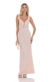 Knit Ruffle Maxi Dress in Pink