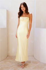 NYC Nightlife Satin Maxi Dress Yellow