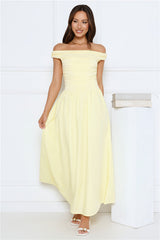 Camellia Charm Off Shoulder Maxi Dress Yellow