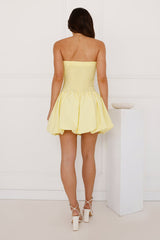 Moment To Capture Strapless Bubble Mini Dress Lemon