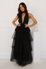 Unreal Beauty Halter Tulle Maxi Dress Black