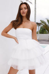 Secret Soirée Tulle Strapless Mini Dress White