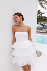 Secret Soirée Tulle Strapless Mini Dress White