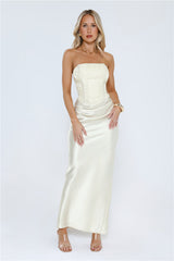 Dressed To Dazzle Strapless Satin Maxi Dress Ivory