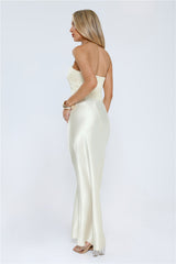 Dressed To Dazzle Strapless Satin Maxi Dress Ivory