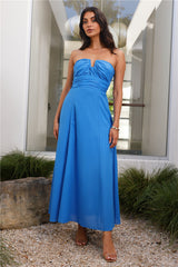Sofia Strapless Linen Blend Maxi Dress Blue