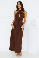 Enchanted Mirage Halter Maxi Dress Brown