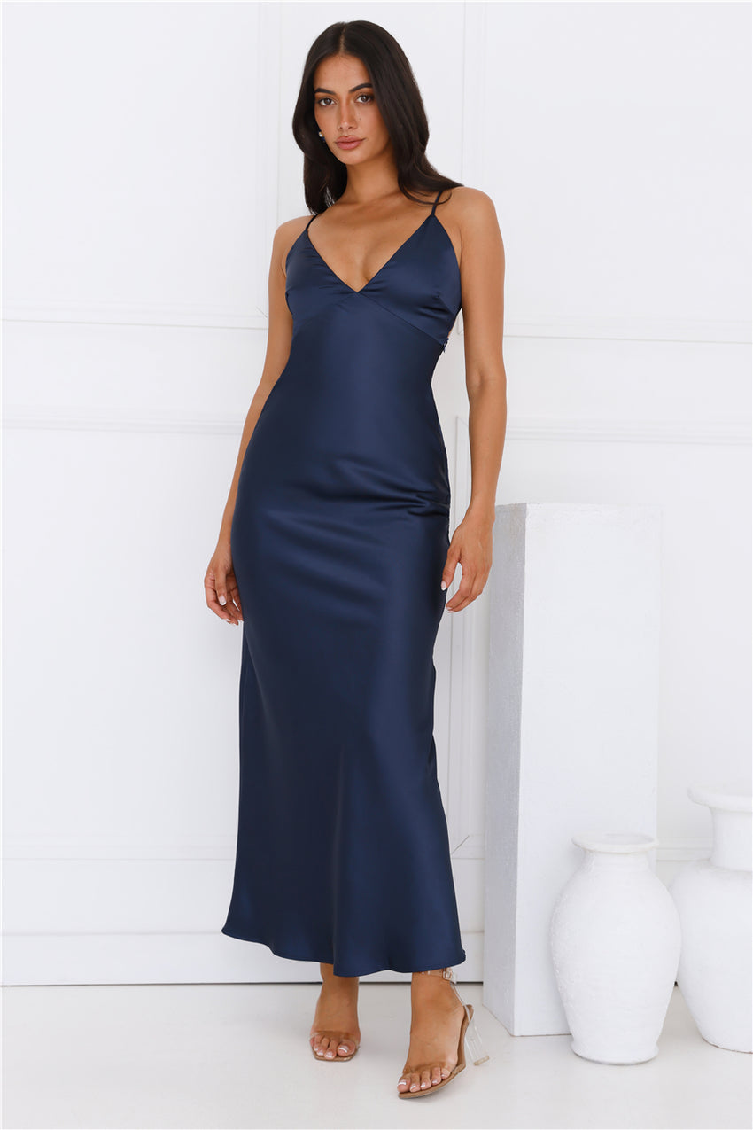 Chic 'Fit Slip Satin Maxi Dress Navy