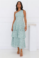 Pixie Petals One Shoulder Maxi Dress Sage
