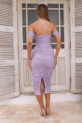 Perfect Shape Off Shoulder Mesh Midi Dress Lilac