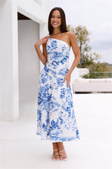 Fleur Enchantée One Shoulder Midi Dress Blue