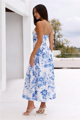 Fleur Enchantée One Shoulder Midi Dress Blue