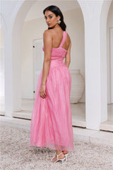 Happiest One Shoulder Maxi Dress Pink
