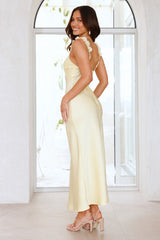 Silken Twilight Satin Maxi Dress Yellow