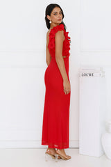 Limitless Vibes One Shoulder Mesh Maxi Dress Red