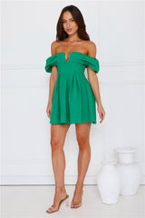 Darling Daze Off Shoulder Mini Dress Green
