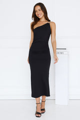 Soft Power One Shoulder Midi Dress Black