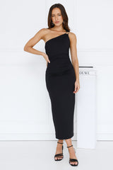 Soft Power One Shoulder Midi Dress Black