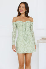 Luxury Defined Off Shoulder Long Sleeve Mini Dress Sage