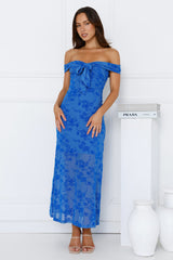 Girly Luxe Off Shoulder Mesh Maxi Dress Blue