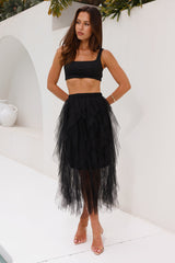 Twirl This Way Tulle Midi Skirt Black