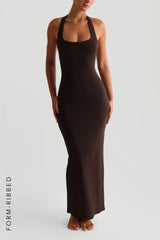 Sheveta Form-Ribbed Split-Back Maxi Dress - Terra