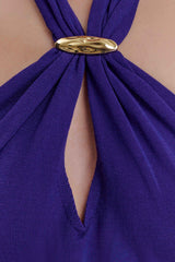 Ozias Halter Semi Sheer Knit Maxi Dress - Deep Purple