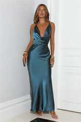 Icon Influence Satin Maxi Dress Teal