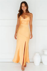 Happy Glow Strapless Satin Maxi Dress Orange