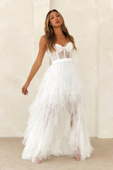 Elegantly Dressed Tulle Maxi Dress White