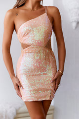 Crystal Ball Sequin Mini Dress Peach