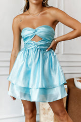 Spin Around Girl Strapless Mini Dress Blue