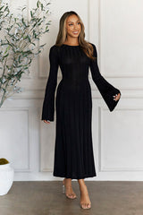 Creating Icons Ribbed Long Sleeve Midi Dress Black