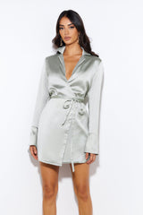 Love To Dance Satin Mini Dress Sage