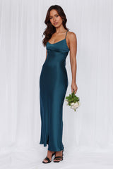 The Samara Satin Maxi Dress Teal