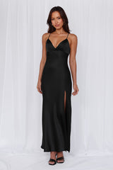The Sophia Satin Maxi Dress Black