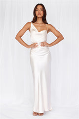 The Madeline Cowl Satin Maxi Dress Pearl
