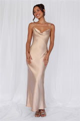 The Penelope Cowl Satin Maxi Dress Champagne