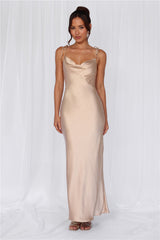 The Penelope Cowl Satin Maxi Dress Champagne