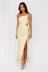 The Opal One Shoulder Satin Maxi Dress Yellow