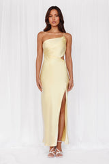 The Opal One Shoulder Satin Maxi Dress Yellow