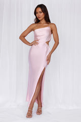 The Opal One Shoulder Satin Maxi Dress Pink