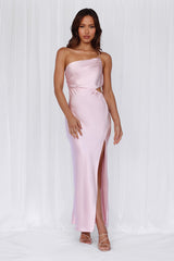 The Opal One Shoulder Satin Maxi Dress Pink