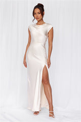The Valentina Cap Sleeve Satin Maxi Dress Pearl