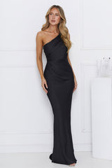 Chase Your Power One Shoulder Satin Maxi Dress Black
