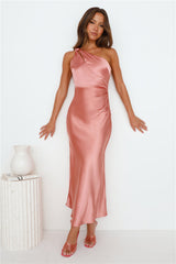 Ready On Time One Shoulder Midi Dress Rose